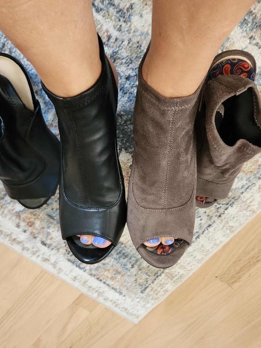 Nine West Peep-Toe Ankle Booties in Black and Grey